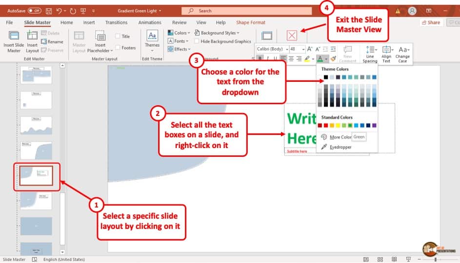 change the font color (text color) for all slides in powerpoint 2016 for mac